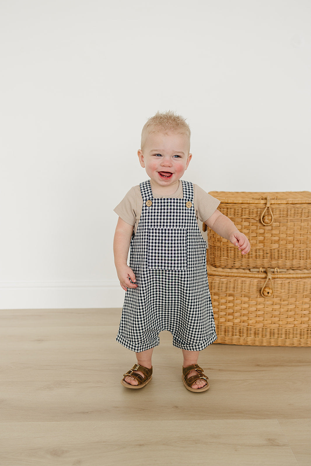 Gingham Short Linen Overalls | Milk & Baby