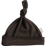 Brown Ribbed Bamboo Newborn Knot Hat for your little one, perfect for warmth and style in soft bamboo rayon.