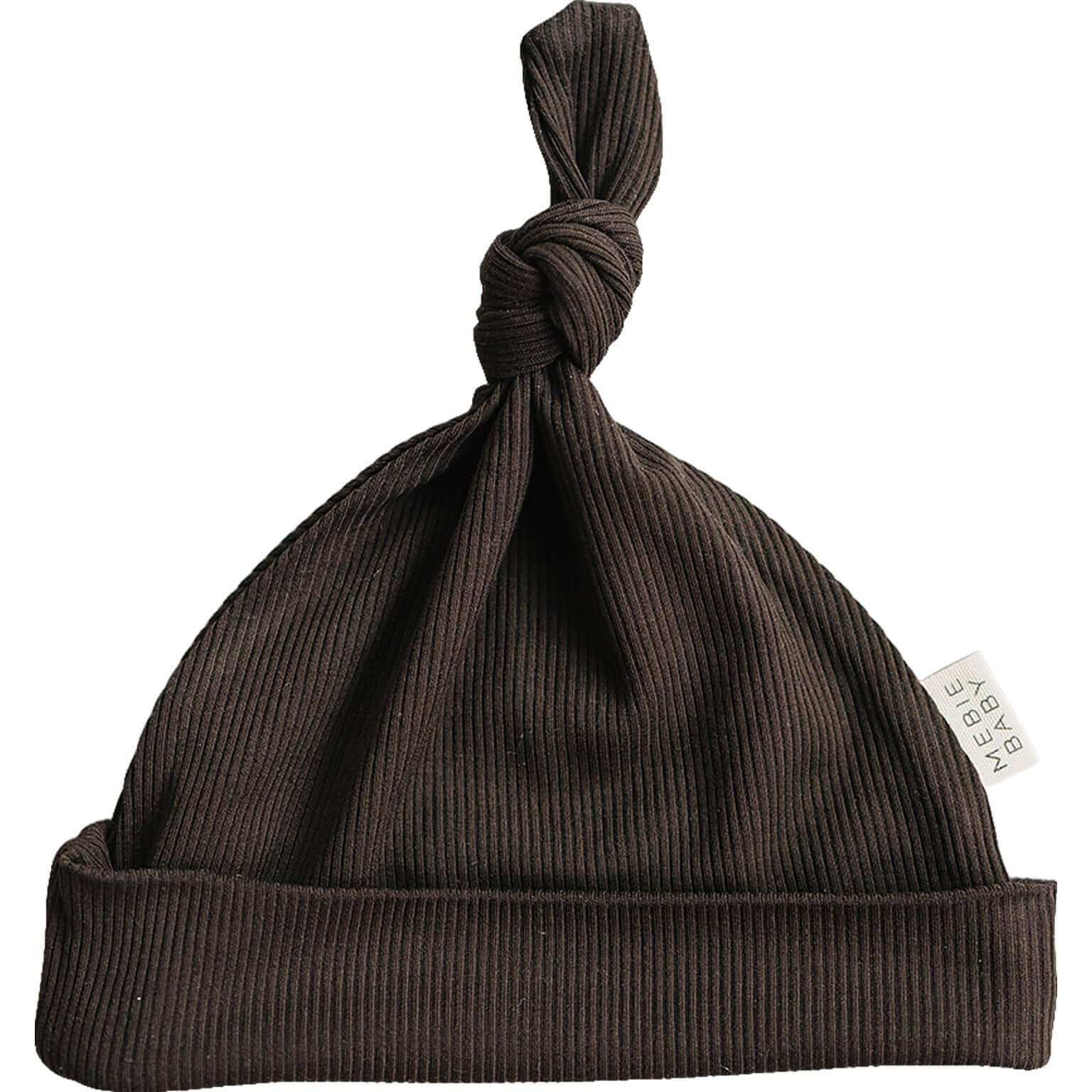 Brown Ribbed Bamboo Newborn Knot Hat for your little one, perfect for warmth and style in soft bamboo rayon.