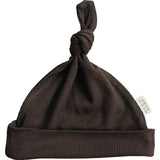 Brown Ribbed Bamboo Newborn Knot Hat for your little one, perfect for warmth and style in soft bamboo rayon.