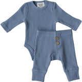 Dusty Blue Waffle Set | Milk & Baby | Comfy, cozy, and cute — our Dusty Blue Waffle Set is an everyday essential. Made from soft waffle-knit fabric, this matching set includes a long sleeve bodysuit and relaxed-fit pants for a cozy, all-day feel. Snaps at