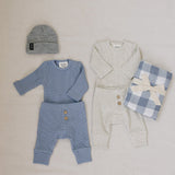 Dusty Blue Waffle Set | Milk & Baby | Comfy, cozy, and cute — our Dusty Blue Waffle Set is an everyday essential. Made from soft waffle-knit fabric, this matching set includes a long sleeve bodysuit and relaxed-fit pants for a cozy, all-day feel. Snaps at