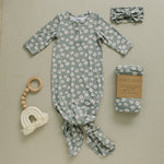 Light Green Daisy Bamboo Knot Gown | Milk & Baby