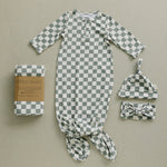 Light Green Checkered Bamboo Newborn Knot Hat | Milk & Baby