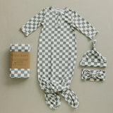 Light Green Checkered Bamboo Newborn Knot Hat | Milk & Baby