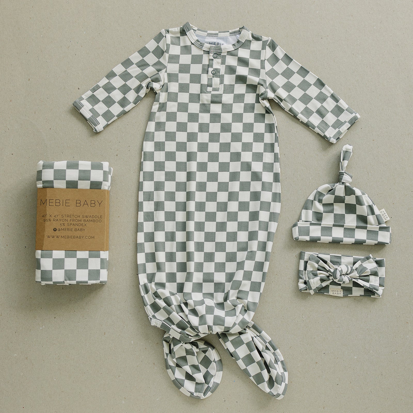 Light Green Checkered Bamboo Newborn Knot Hat | Milk & Baby