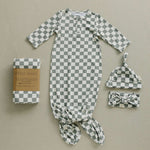 Light Green Checkered Bamboo Knot Gown | Milk & Baby
