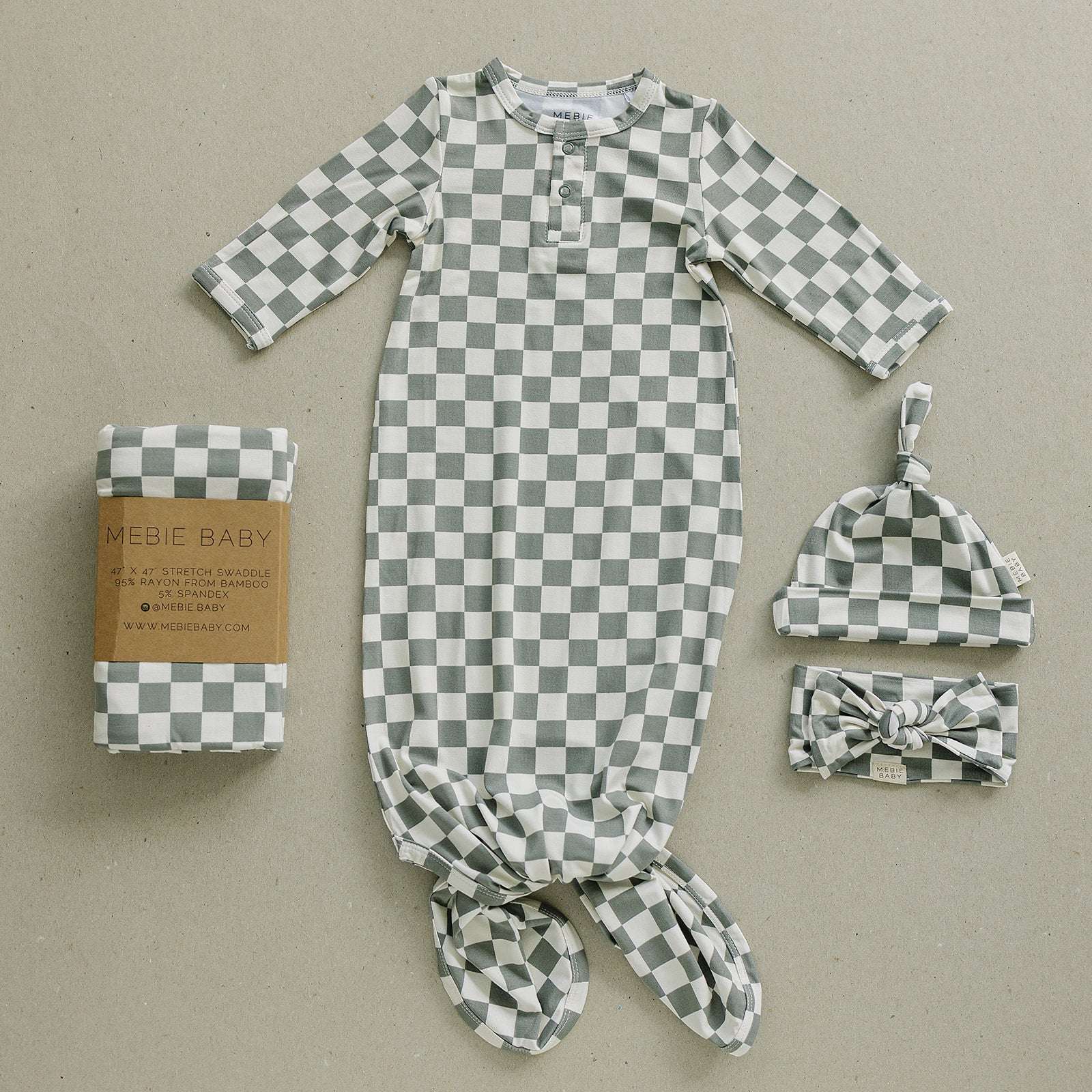 Light Green Checkered Bamboo Knot Gown | Milk & Baby