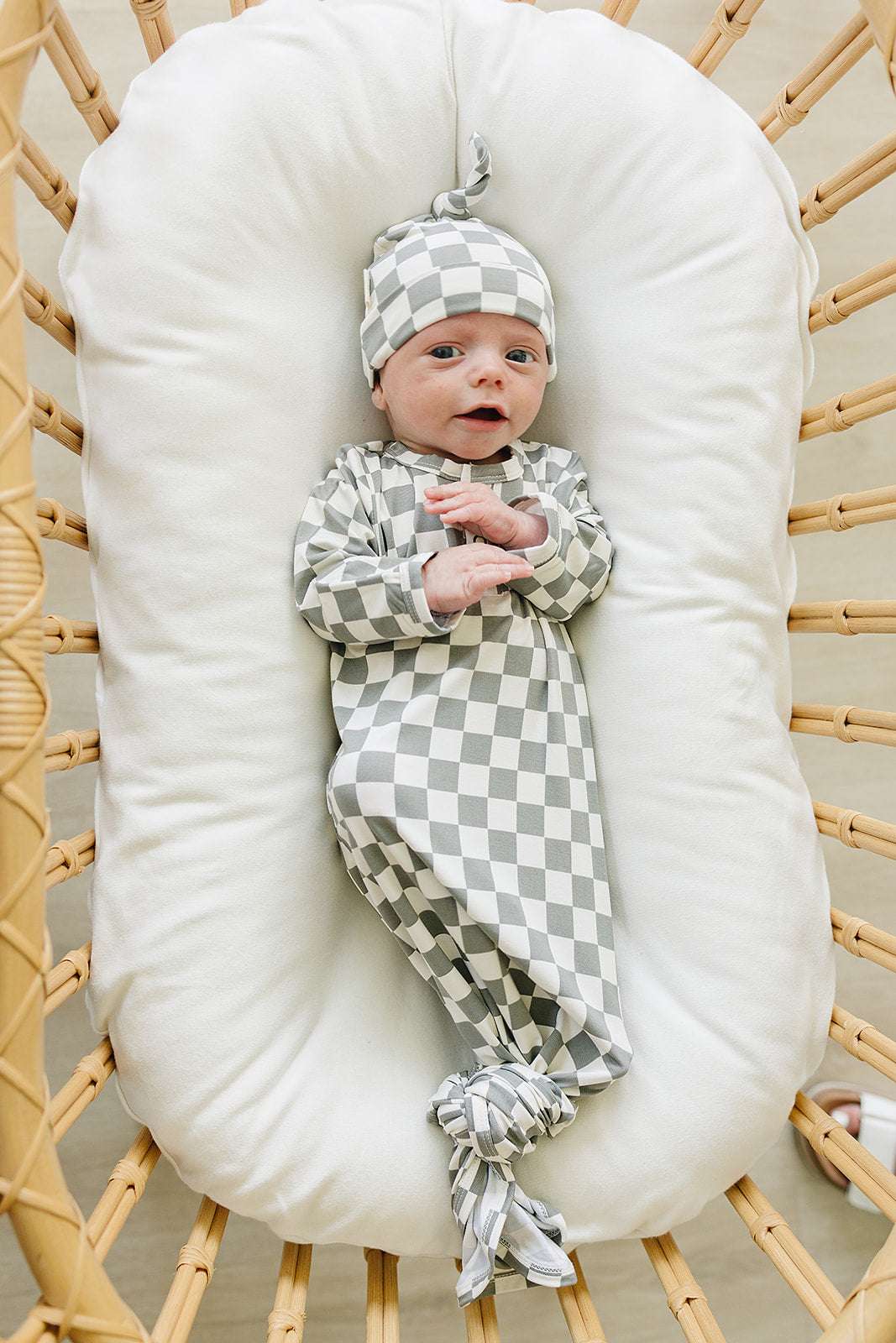 Light Green Checkered Bamboo Knot Gown | Milk & Baby