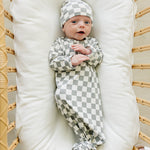 Light Green Checkered Bamboo Newborn Knot Hat | Milk & Baby