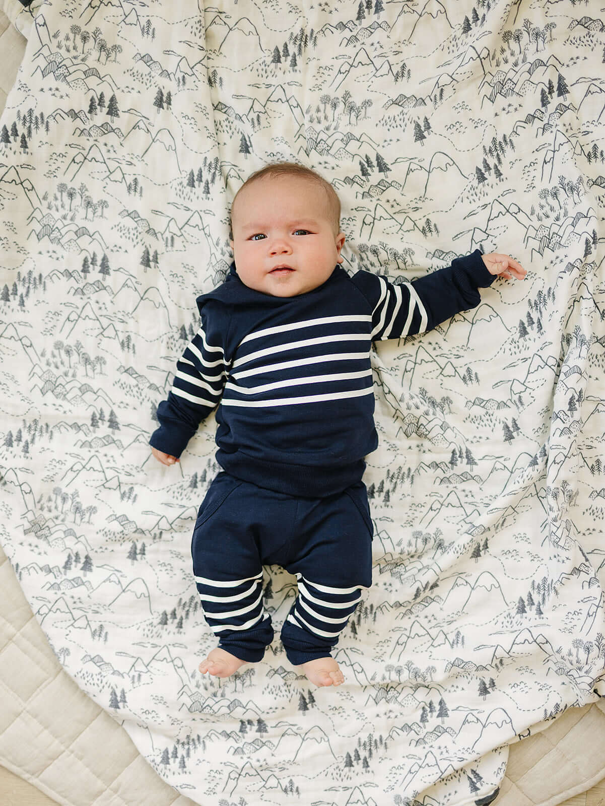Navy Stripes Hooded French Terry Set | Milk & Baby