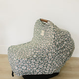 Dark Green Daisy Bamboo Multi-Use Cover | Milk & Baby