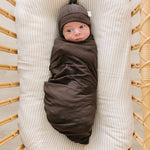 Brown Ribbed Bamboo Stretch Swaddle | Milk & Baby