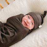 Brown Ribbed Bamboo Stretch Swaddle | Milk & Baby