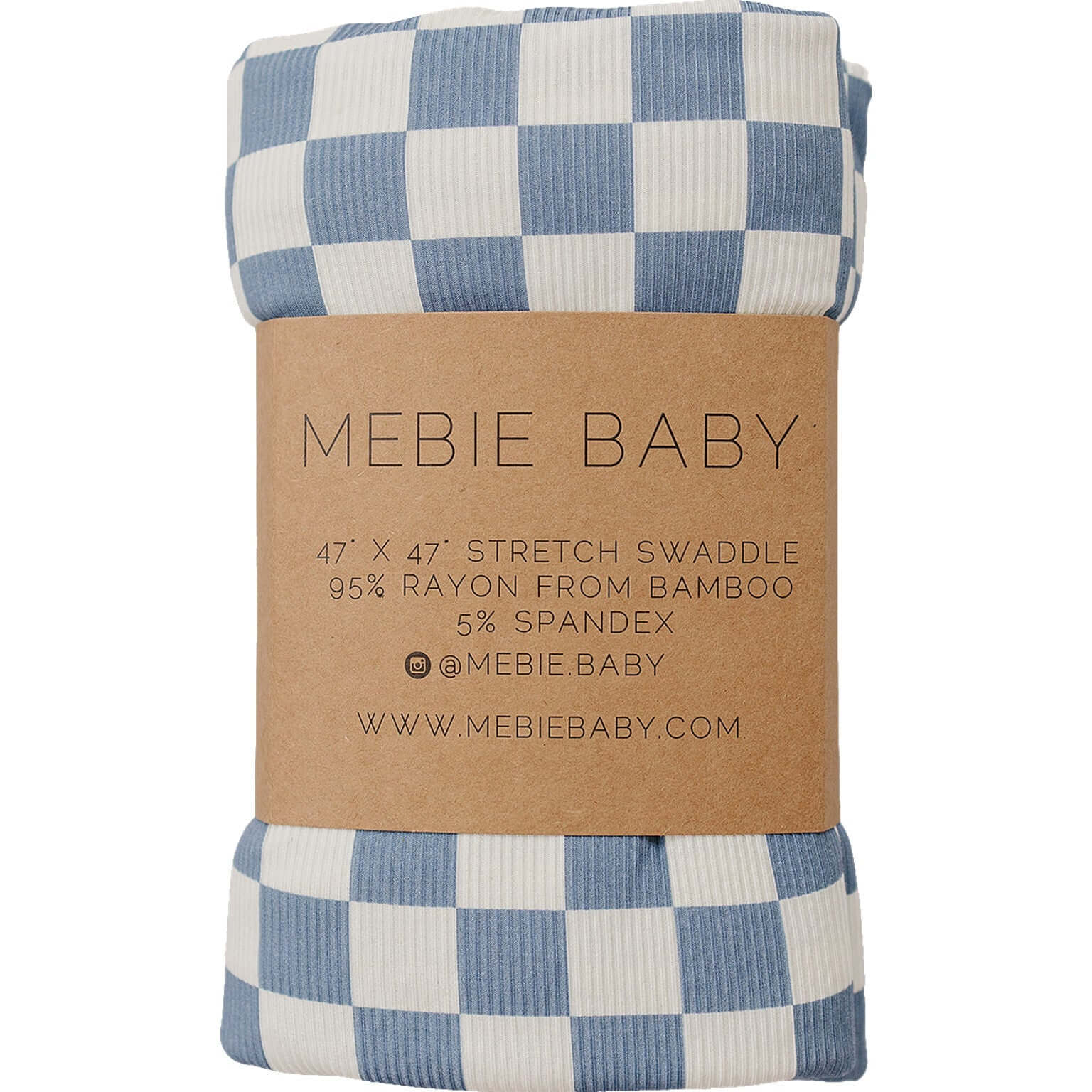 Blue Checkered Ribbed Bamboo Stretch Swaddle | Milk & Baby