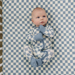 Blue Checkered Ribbed Bamboo Stretch Crib Sheet | Milk & Baby