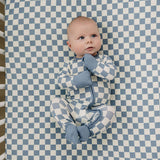 Blue Checkered Ribbed Bamboo Stretch Crib Sheet | Milk & Baby