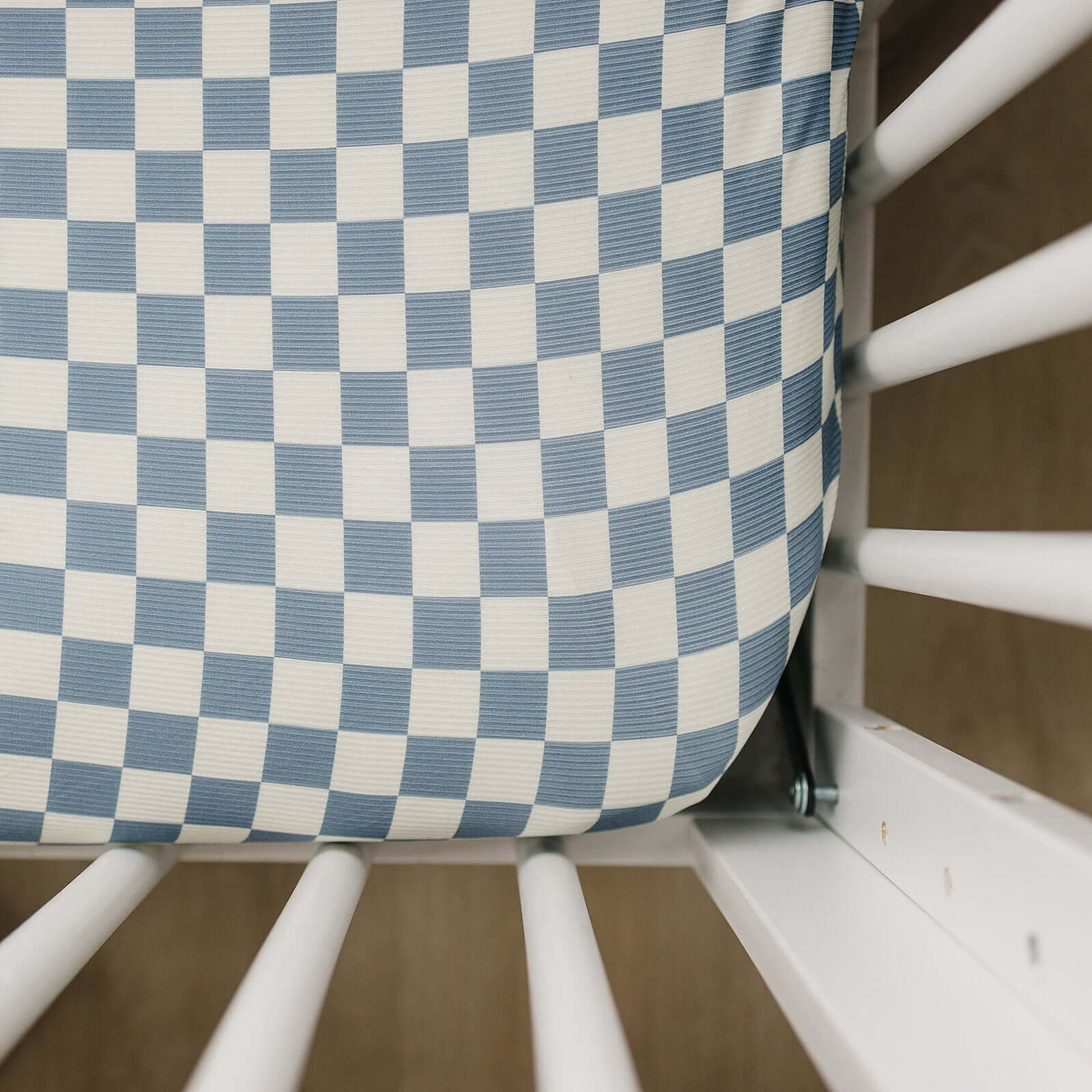 Blue Checkered Ribbed Bamboo Stretch Crib Sheet | Milk & Baby
