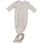 Taupe Checkered Bamboo Knot Gown | Milk & Baby