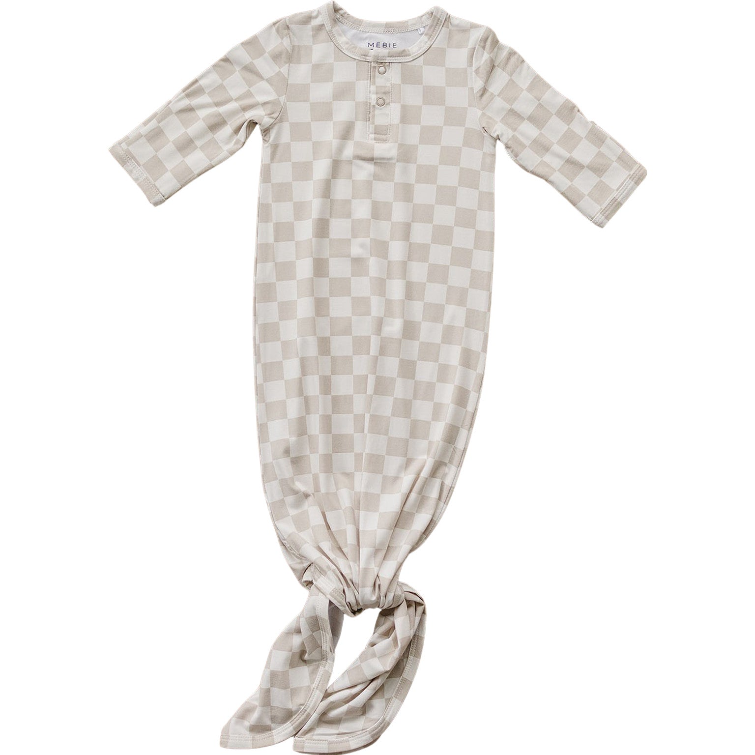 Taupe Checkered Bamboo Knot Gown | Milk & Baby