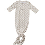 Taupe Checkered Bamboo Knot Gown | Milk & Baby