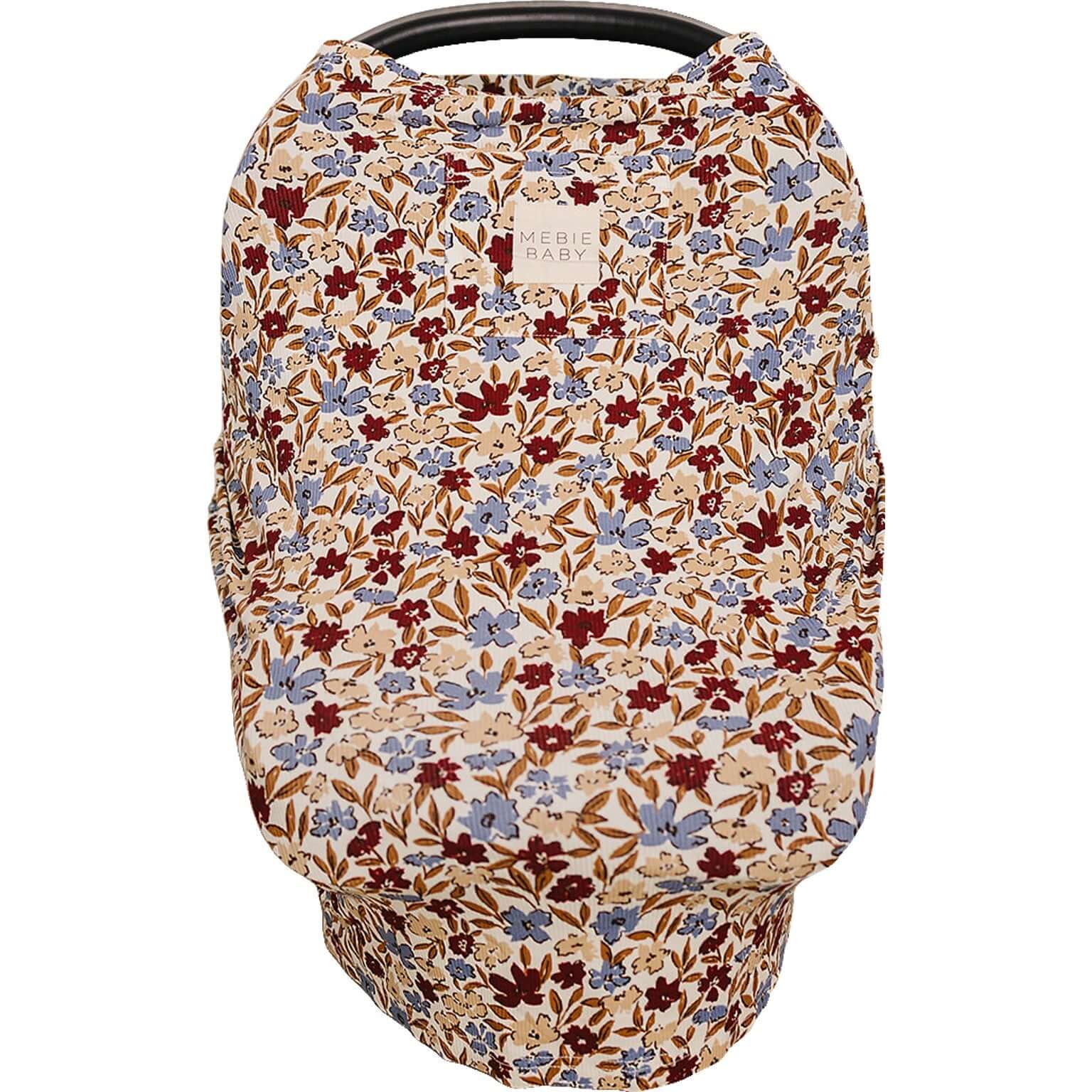 Desert Floral Ribbed Bamboo Multi-Use Cover shown on a car seat, featuring vibrant floral patterns and a sustainable fabric design.