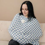 Blue Checkered Ribbed Bamboo Multi-Use Cover | Milk & Baby