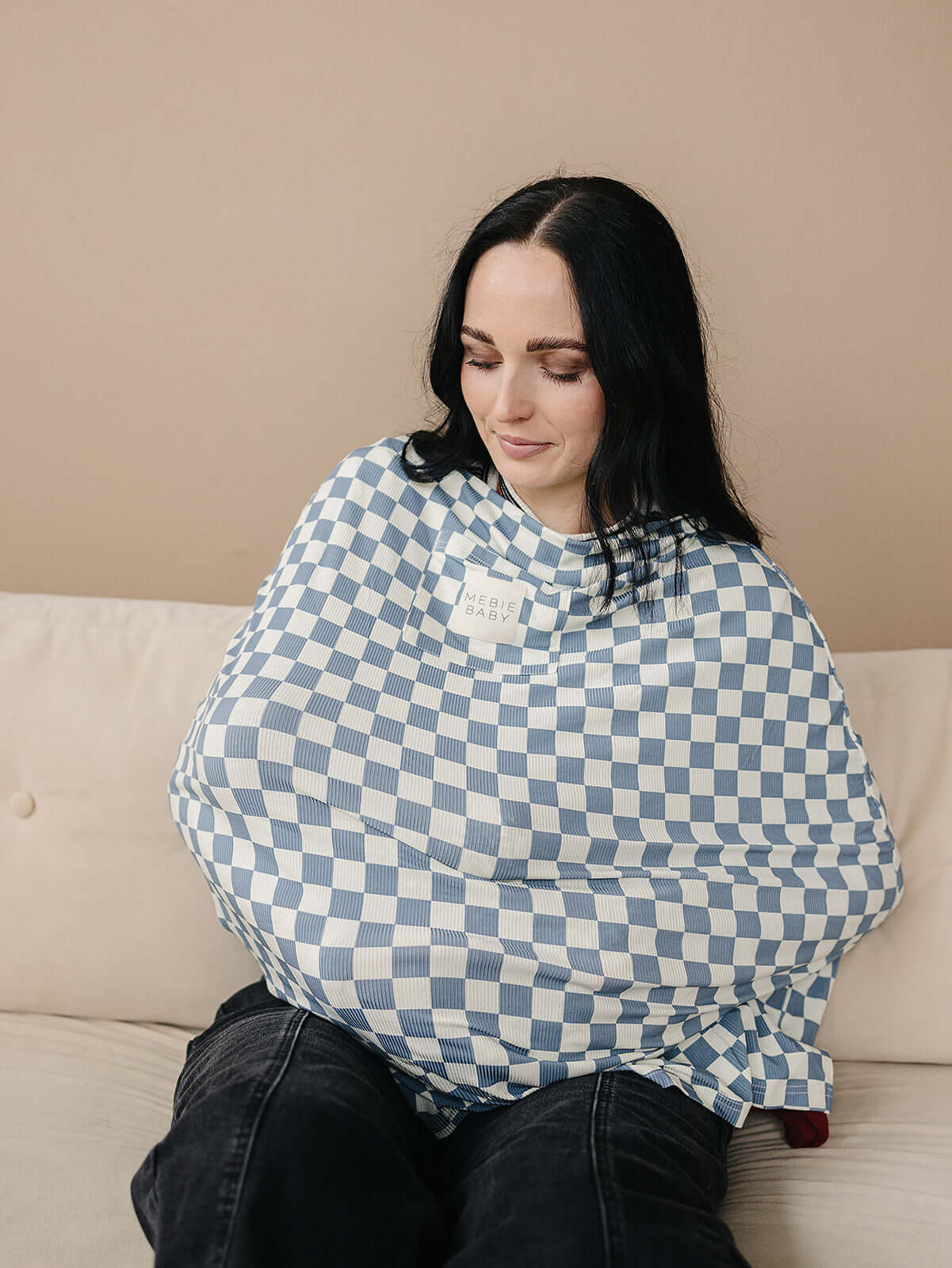 Blue Checkered Ribbed Bamboo Multi-Use Cover | Milk & Baby