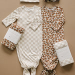 Taupe Checkered Bamboo Stretch Swaddle | Milk & Baby
