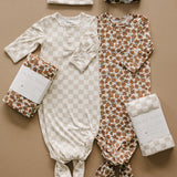 Taupe Checkered Bamboo Stretch Swaddle | Milk & Baby