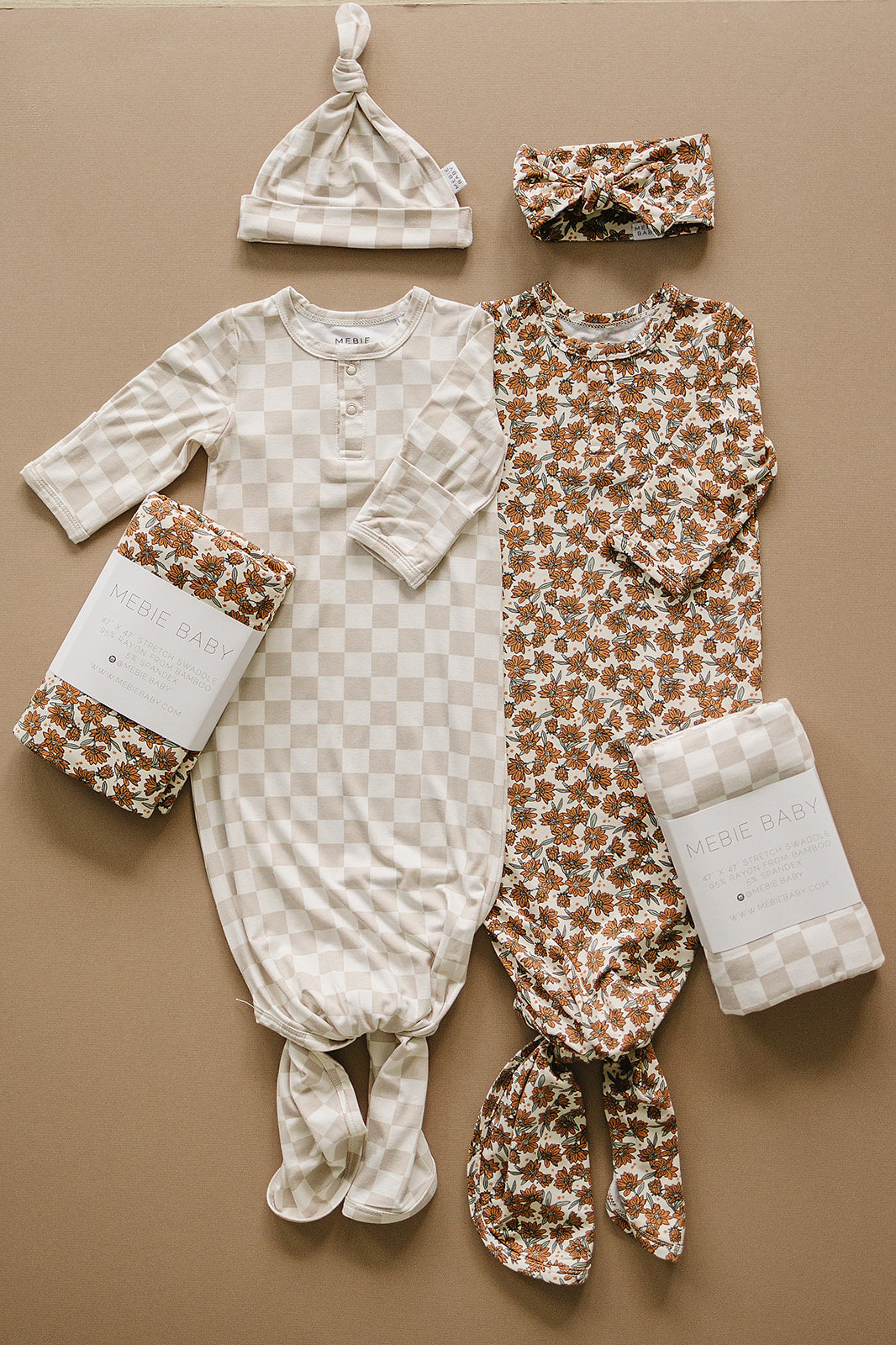 Taupe Checkered Bamboo Stretch Swaddle | Milk & Baby