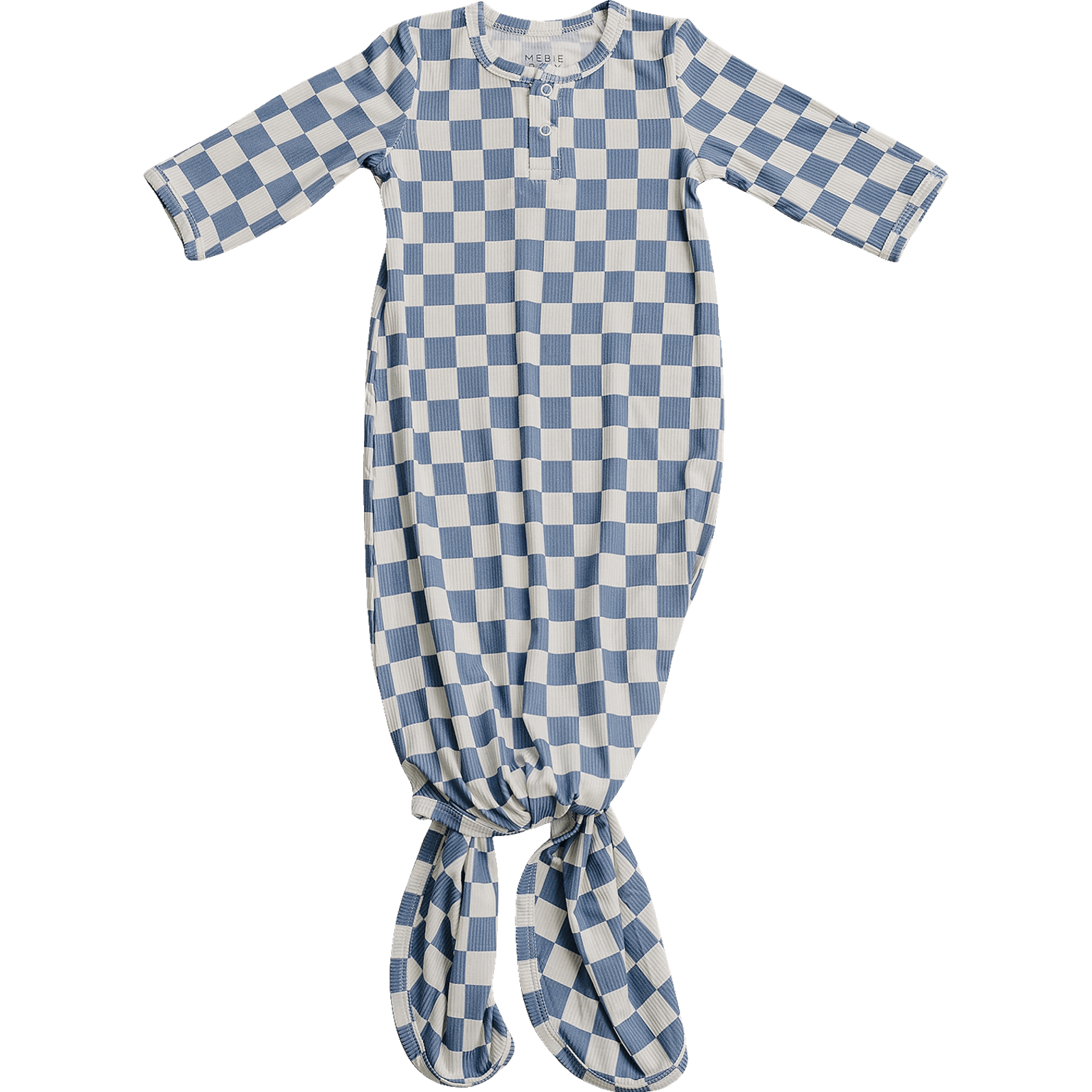 Blue Checkered Ribbed Bamboo Knot Gown | Milk & Baby