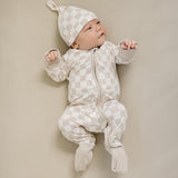 Taupe Checkered Bamboo Zipper