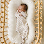 Taupe Checkered Bamboo Knot Gown | Milk & Baby