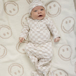 Taupe Checkered Bamboo Knot Gown | Milk & Baby