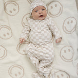 Taupe Checkered Bamboo Knot Gown | Milk & Baby