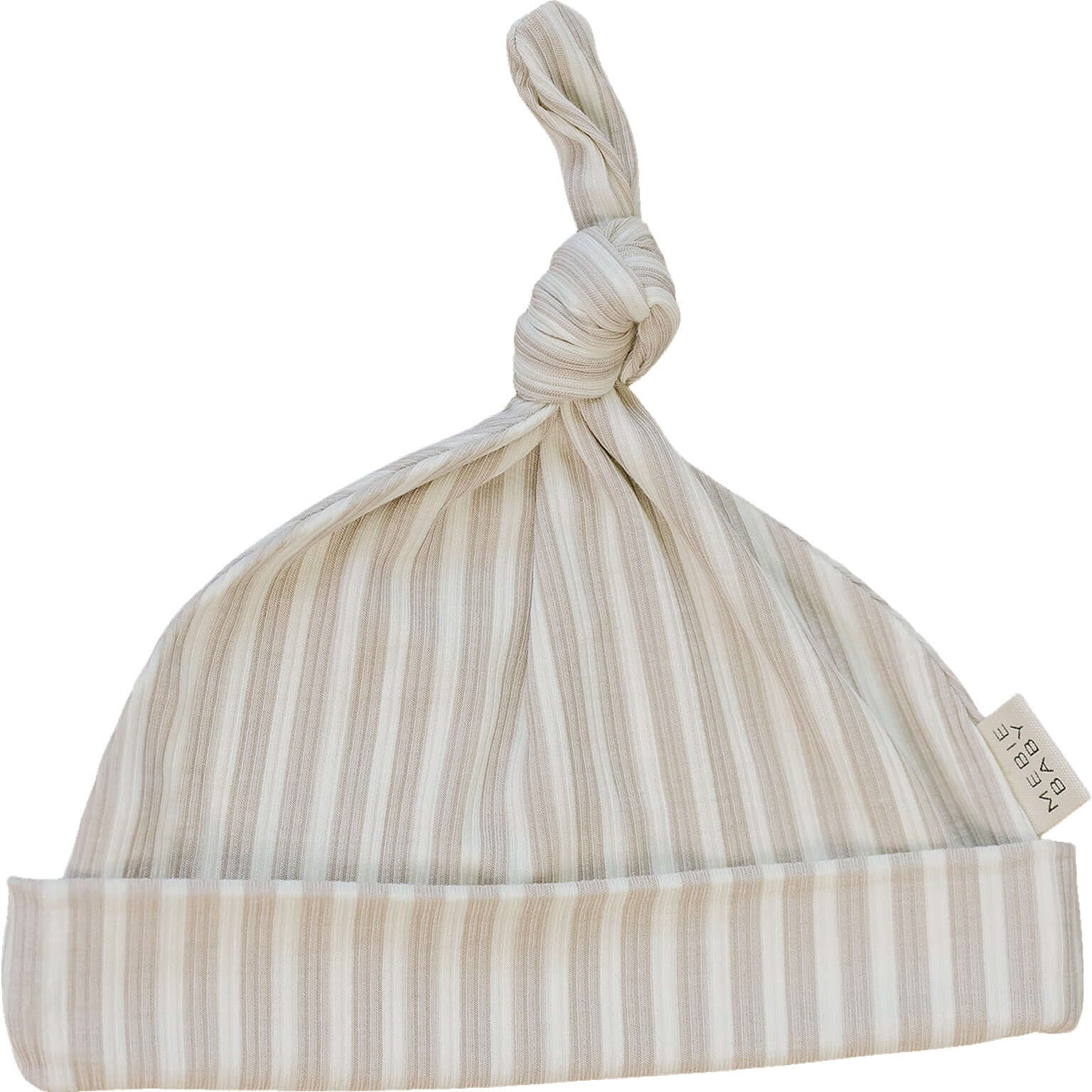 Taupe Stripe Ribbed Bamboo Newborn Knot Hat | Milk & Baby
