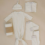 Taupe Stripe Ribbed Bamboo Knot Gown | Milk & Baby