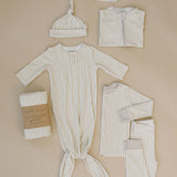 Taupe Stripe Ribbed Bamboo Knot Gown | Milk & Baby