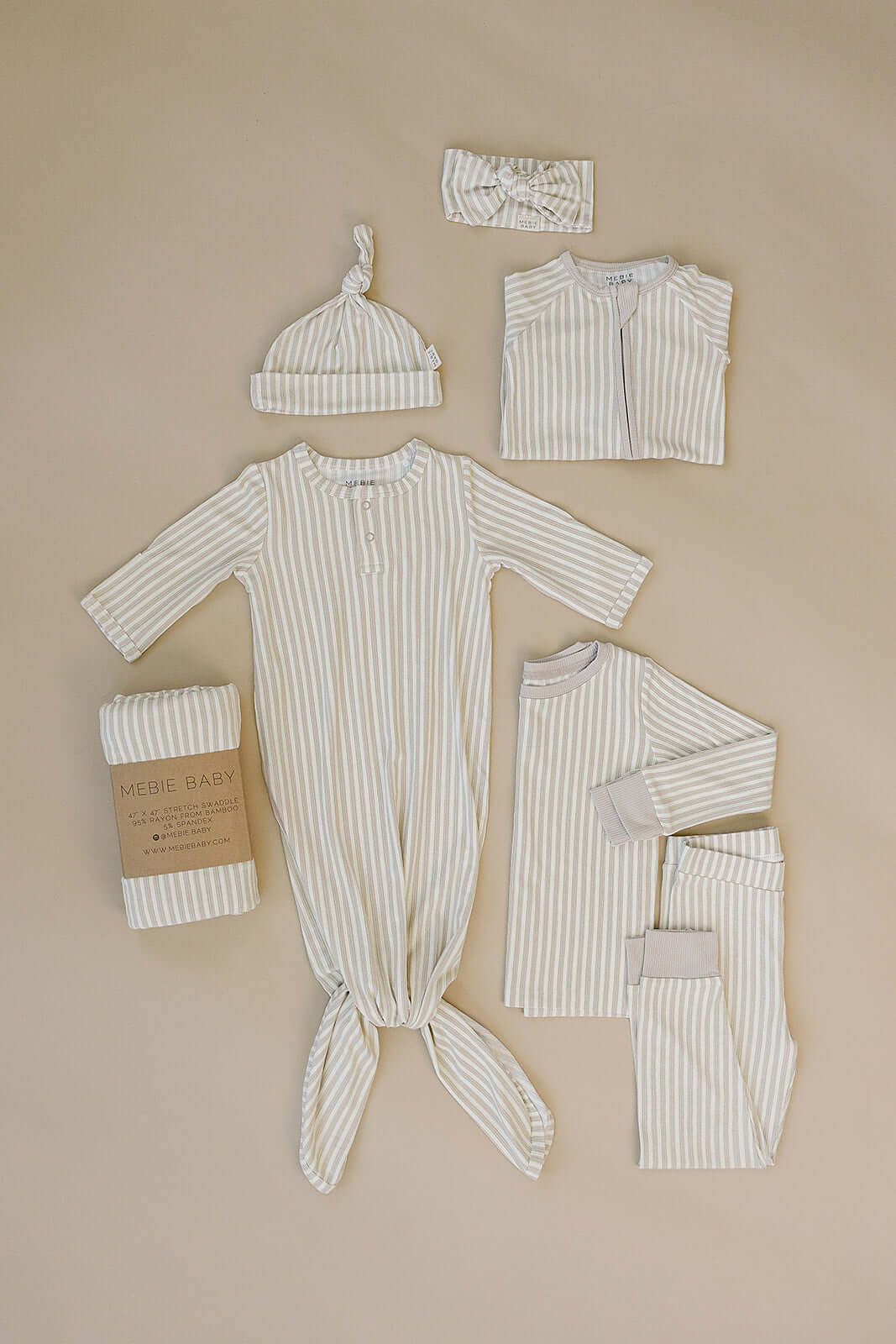 Taupe Stripe Ribbed Bamboo Knot Gown | Milk & Baby