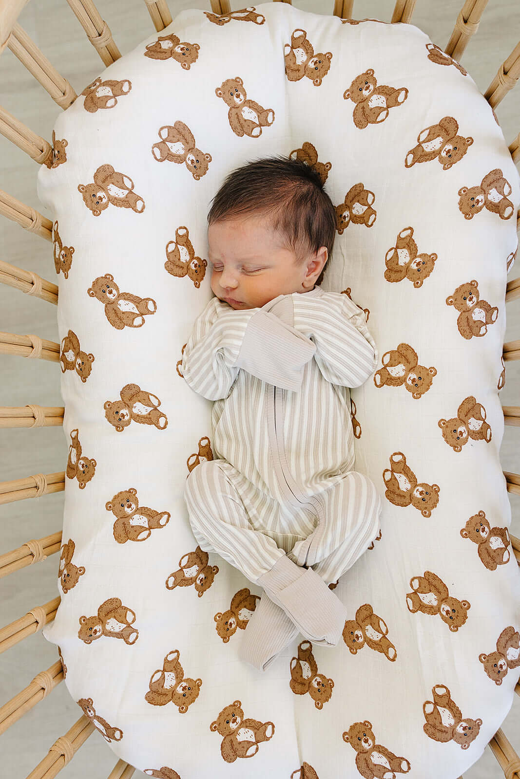 Taupe Stripe Ribbed Bamboo Zipper | Milk & Baby
