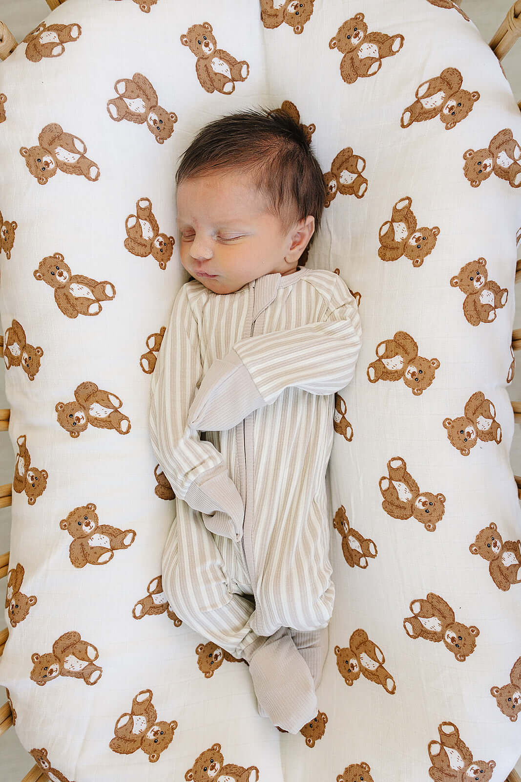 Taupe Stripe Ribbed Bamboo Zipper | Milk & Baby