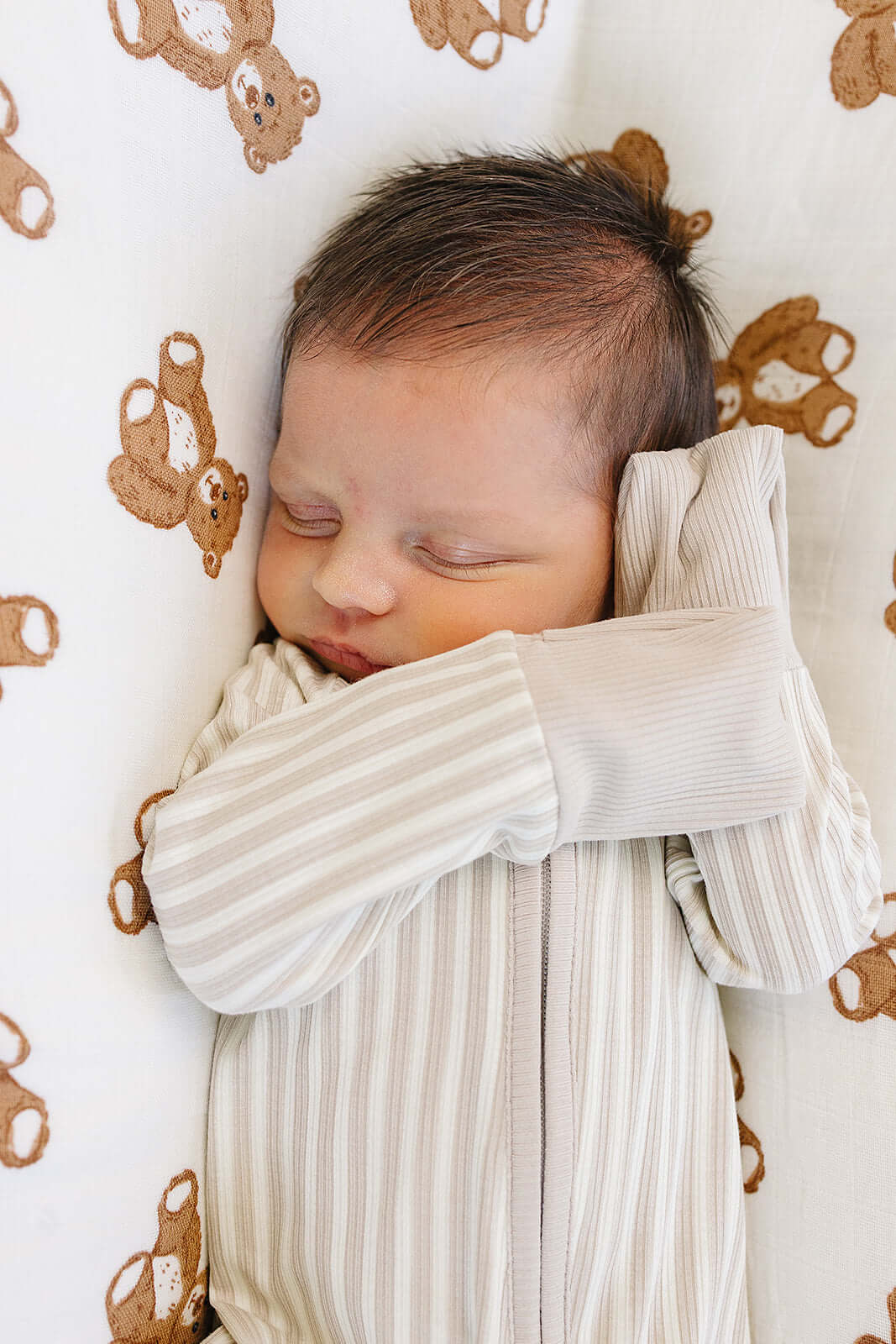 Taupe Stripe Ribbed Bamboo Zipper | Milk & Baby