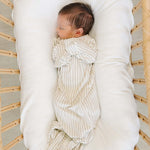 Taupe Stripe Ribbed Bamboo Knot Gown | Milk & Baby