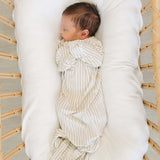 Taupe Stripe Ribbed Bamboo Knot Gown | Milk & Baby