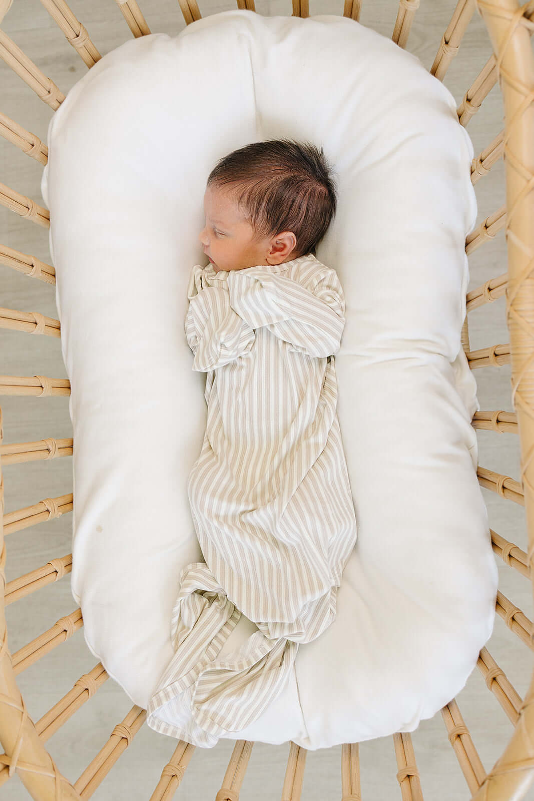 Taupe Stripe Ribbed Bamboo Knot Gown | Milk & Baby