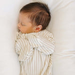 Taupe Stripe Ribbed Bamboo Knot Gown | Milk & Baby