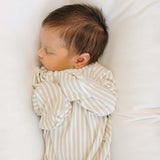 Taupe Stripe Ribbed Bamboo Knot Gown | Milk & Baby