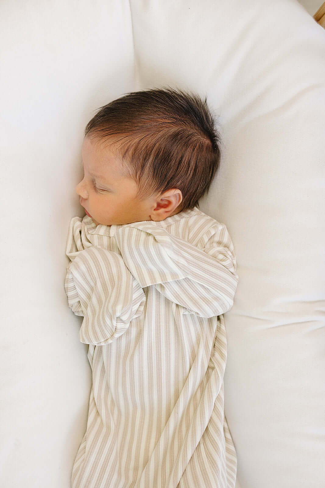 Taupe Stripe Ribbed Bamboo Knot Gown | Milk & Baby