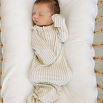 Taupe Stripe Ribbed Bamboo Knot Gown | Milk & Baby